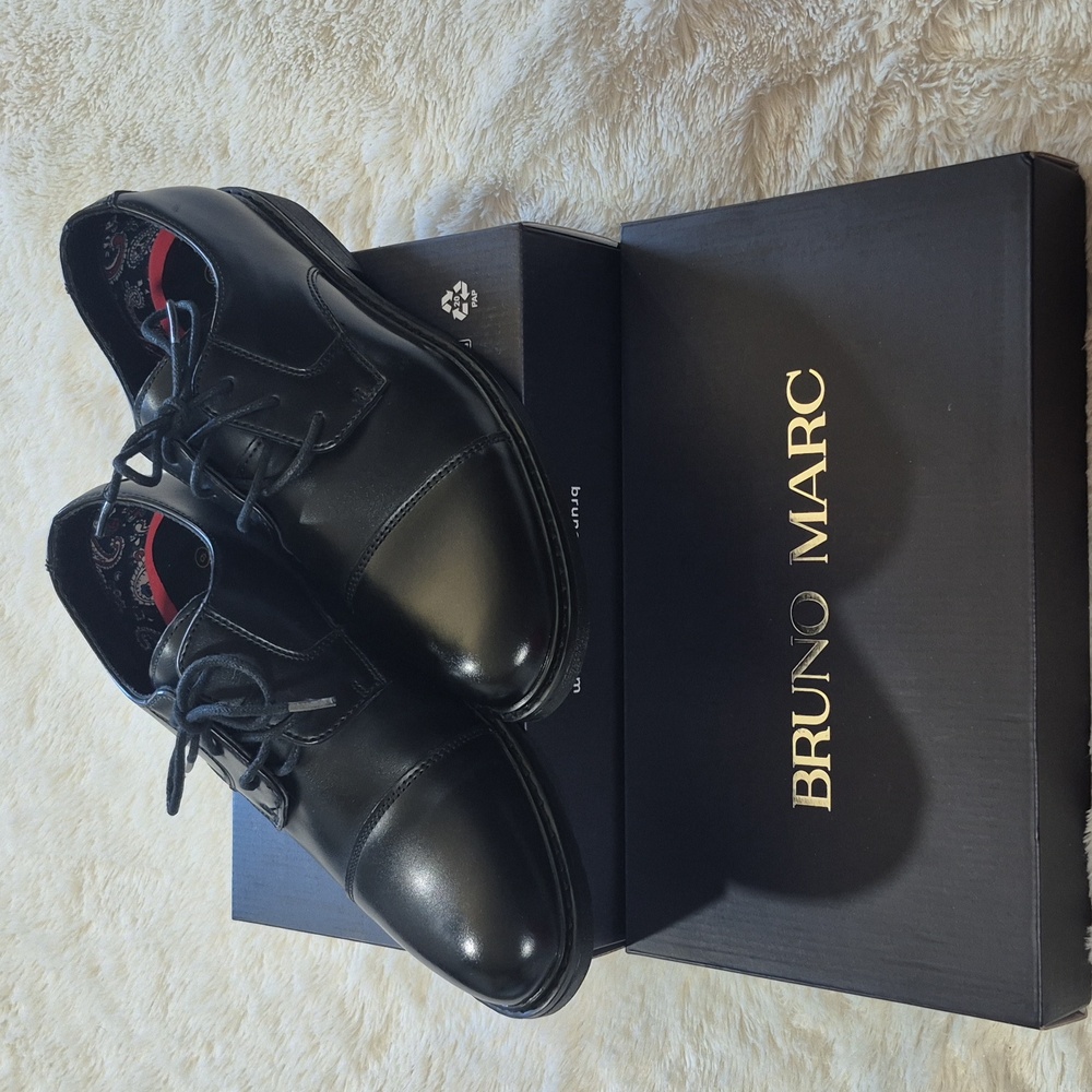 Bruno Marc Men's Black Leather Cap-Toe Derby Shoes